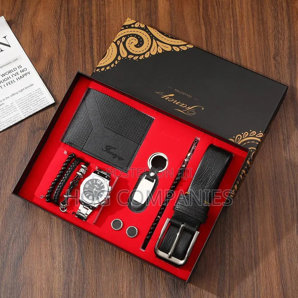 Men's Wallet Belt Bracelet Cufflinks Key Holder Watch Gift Set Box