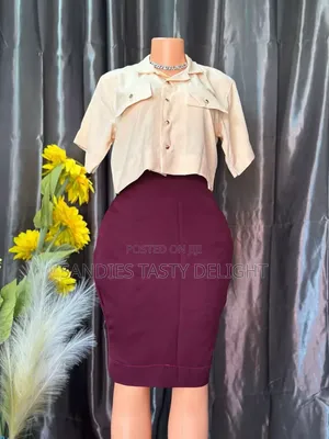 Beige Crop Shirt Burgundy Pencil Skirt