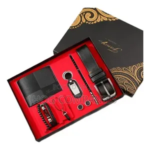 Men's Wallet Belt Necklace Bracelets Key Holder Cufflinks Gift Set Box