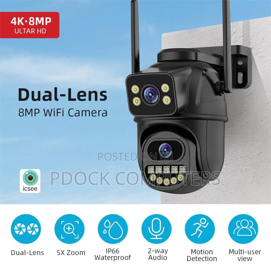 8MP 2 LENS Wireless Solar Camera Outdoor Battery IP, Iscee