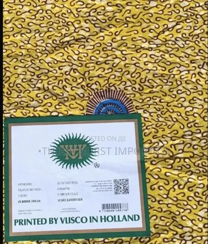 Original Vlisco Holland Wax 6 Yards Yellow Blue Target Print Real QR