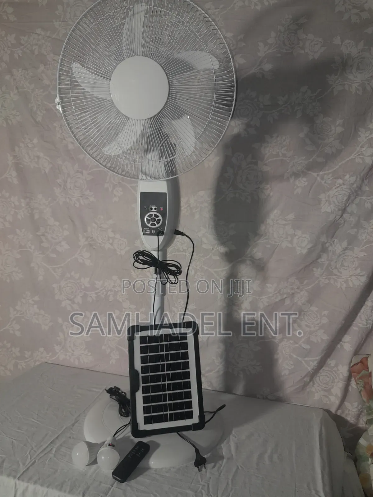 Rechargeable Solar/Electric Fan With Lights and Power Bank