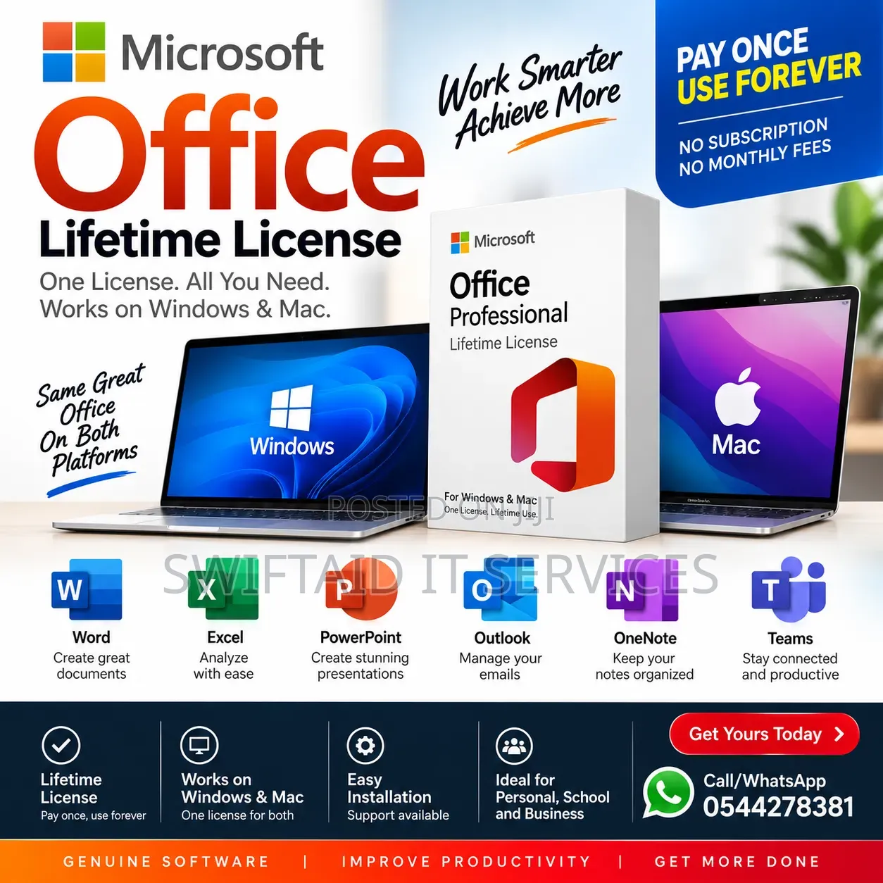 Microsoft Office 2024 Lifetime Install License for Mac and Windows