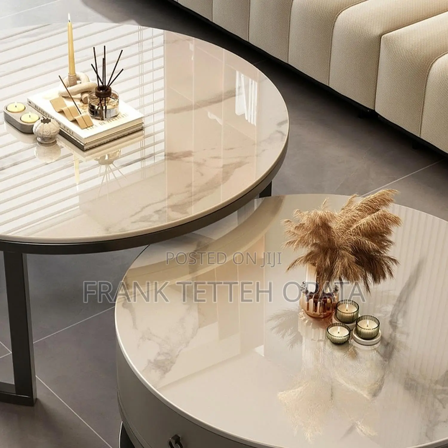 Modern Center Coffee Table Set Marble Top