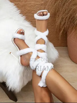 Furry Lace-Up White High Heel Shoes, Square Toe Thin Heel Nightclub