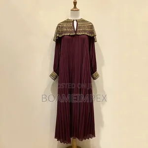 Elegance White/Wine Pleated Evening Gown With Beaded Collar