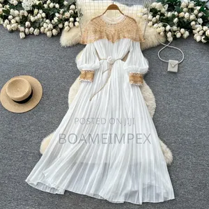 Elegance White/Wine Pleated Evening Gown With Beaded Collar