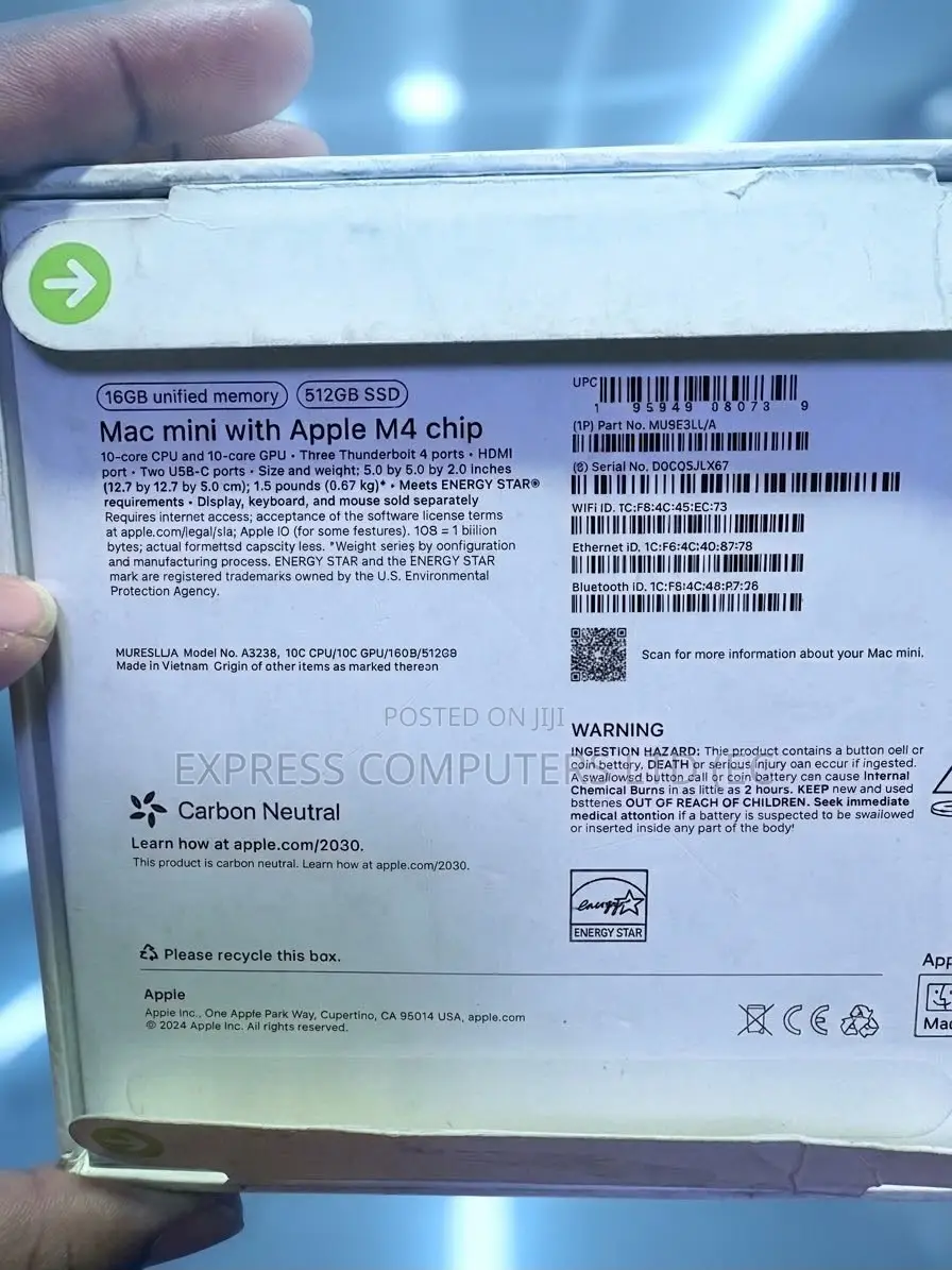 Desktop Computer Apple Mac Mini M4 16GB Apple M4 SSD 512GB