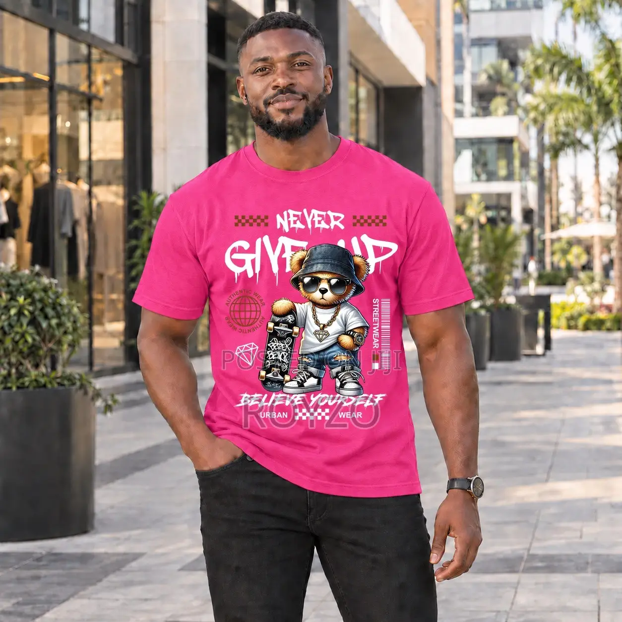 100% Cotton, Bear Graphic Print T-Shirt, Men's T-Shirt, Short Sleeve