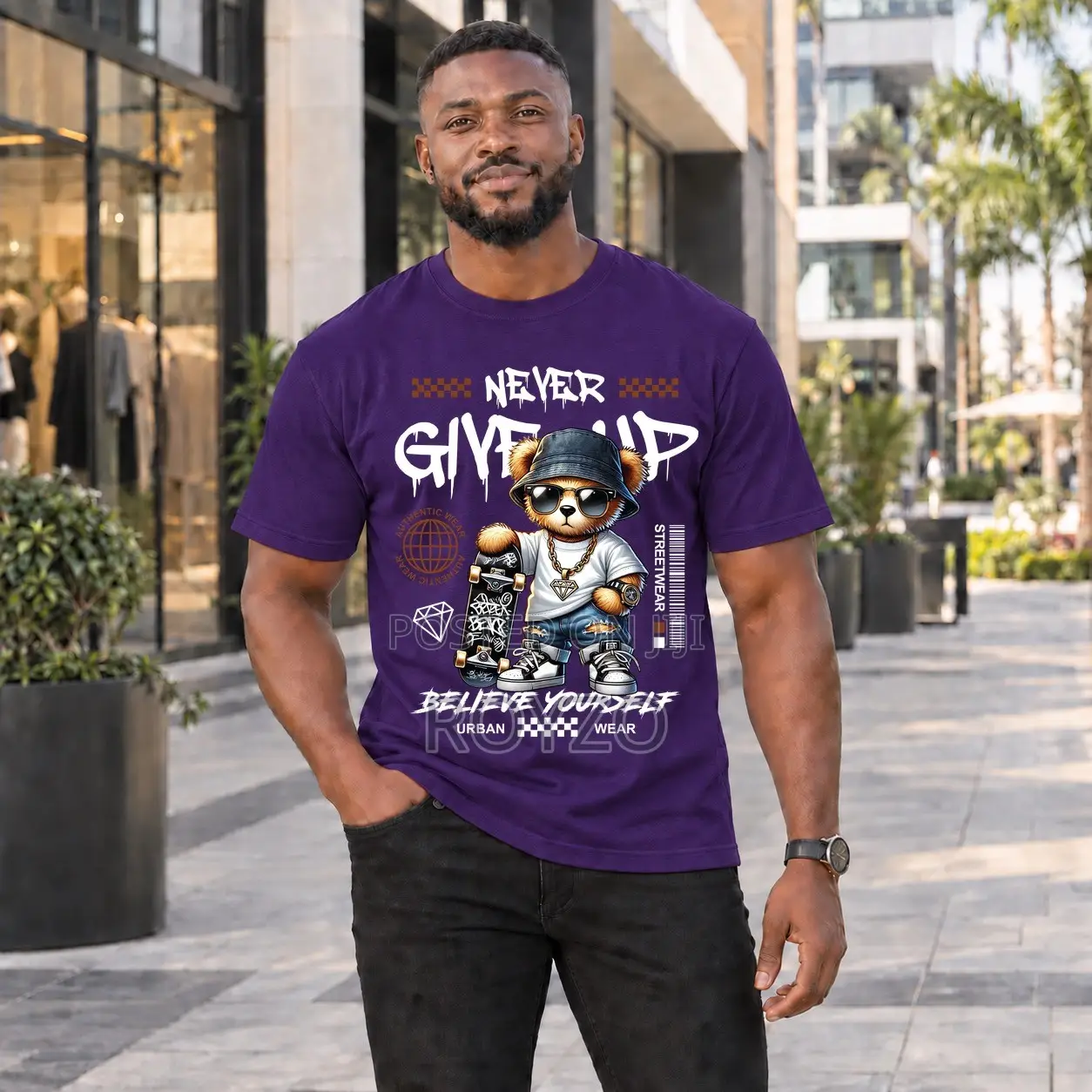 100% Cotton, Bear Graphic Print T-Shirt, Men's T-Shirt, Short Sleeve