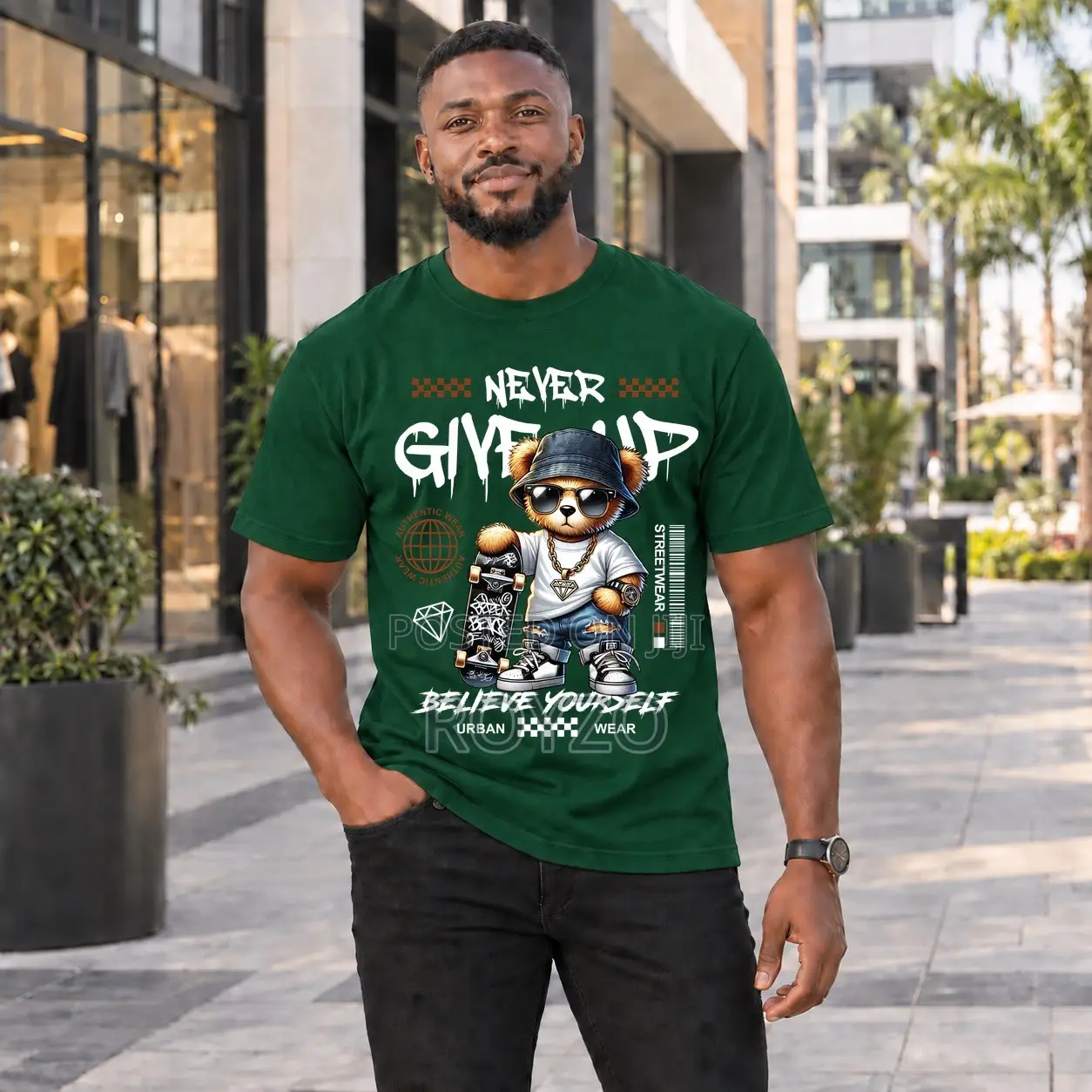 100% Cotton, Bear Graphic Print T-Shirt, Men's T-Shirt, Short Sleeve