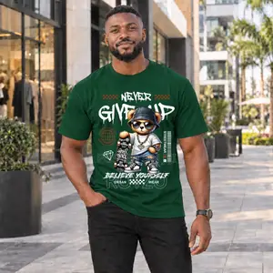 100% Cotton, Bear Graphic Print T-Shirt, Men's T-Shirt, Short Sleeve