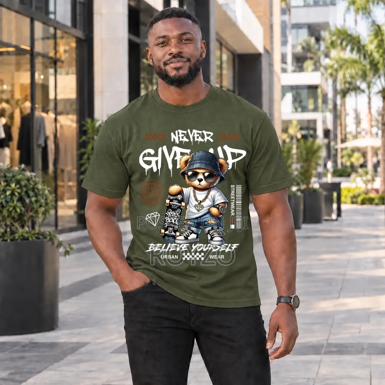 100% Cotton, Bear Graphic Print T-Shirt, Men's T-Shirt, Short Sleeve
