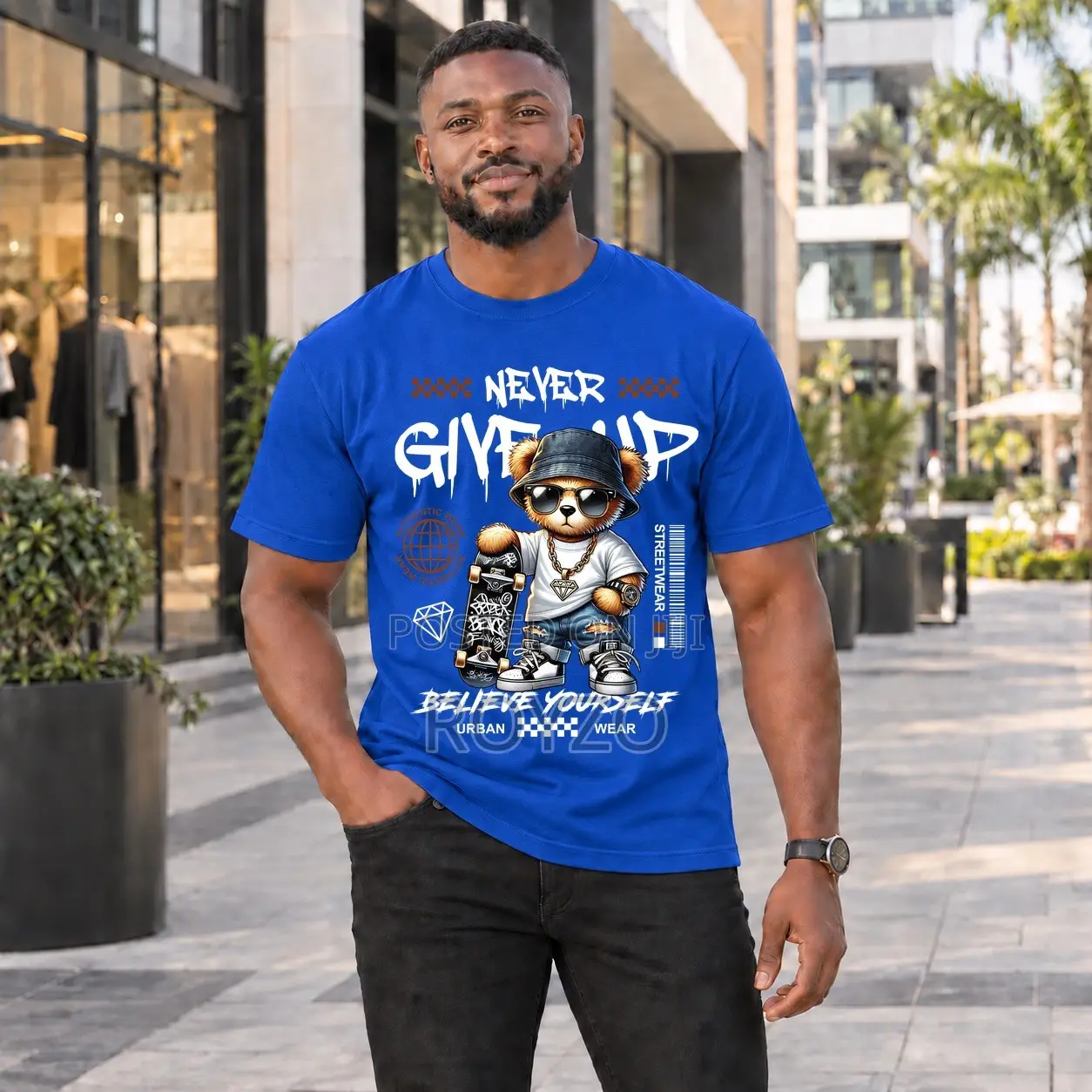 100% Cotton, Bear Graphic Print T-Shirt, Men's T-Shirt, Short Sleeve