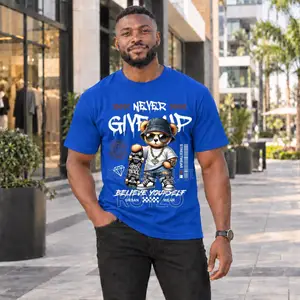 100% Cotton, Bear Graphic Print T-Shirt, Men's T-Shirt, Short Sleeve