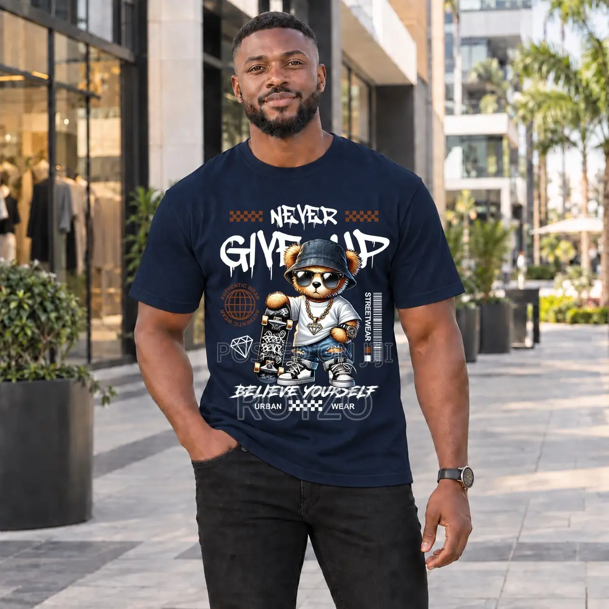 100% Cotton, Bear Graphic Print T-Shirt, Men's T-Shirt, Short Sleeve
