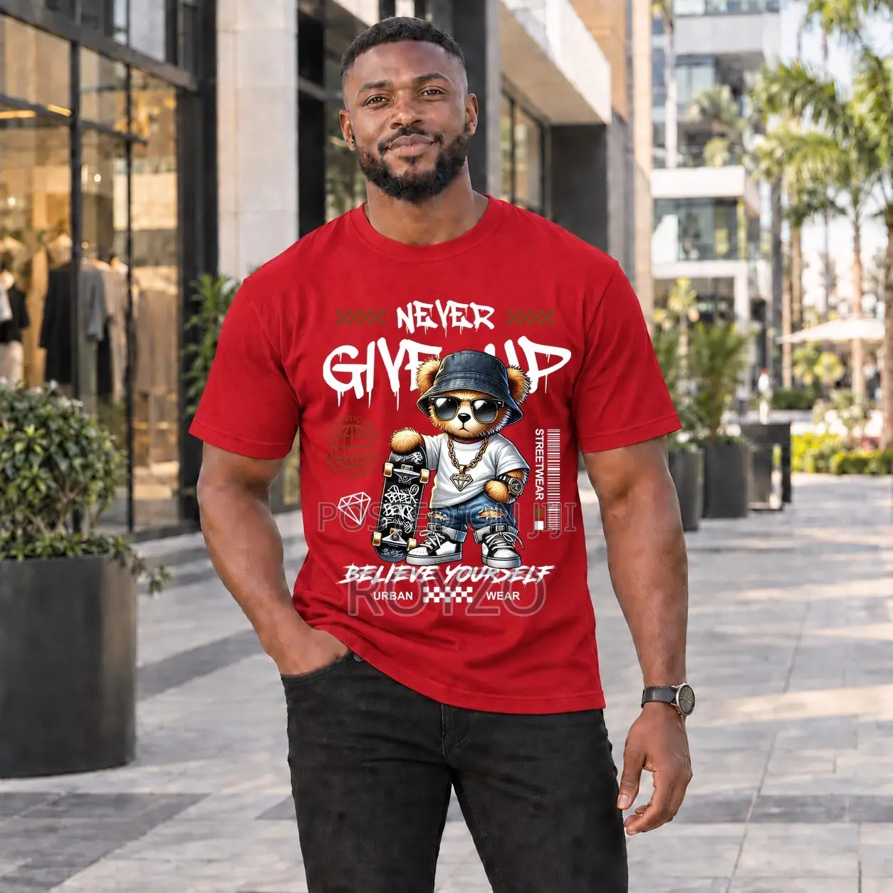 100% Cotton, Bear Graphic Print T-Shirt, Men's T-Shirt, Short Sleeve
