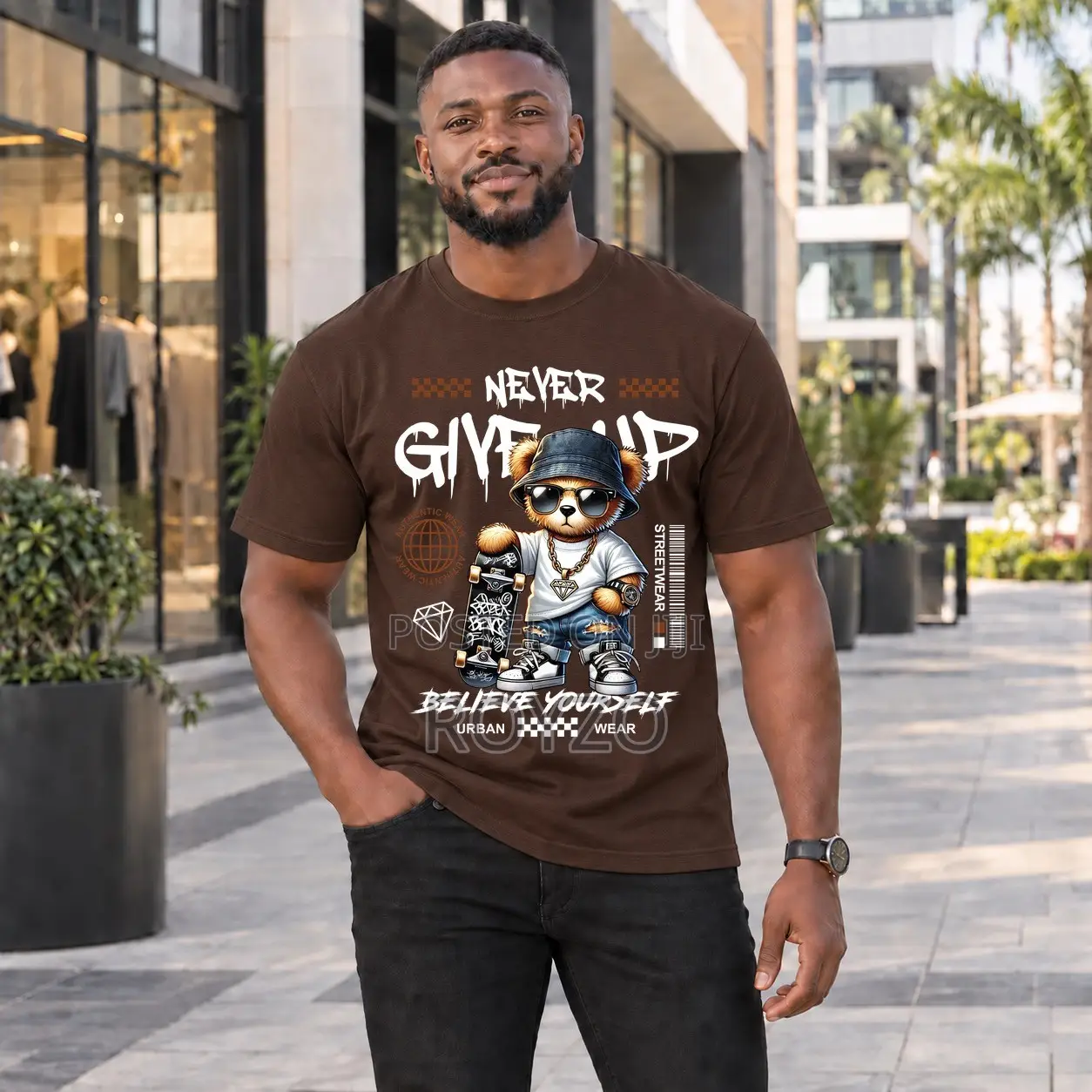 100% Cotton, Bear Graphic Print T-Shirt, Men's T-Shirt, Short Sleeve