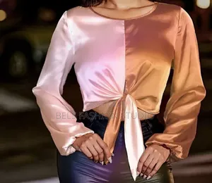 Satin Color-Block Mandarin Collar Blouse