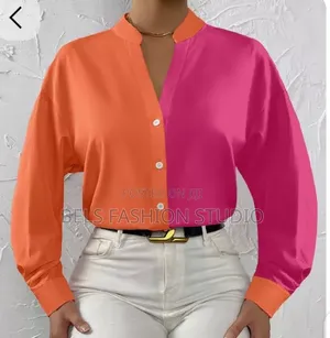 Satin Color-Block Mandarin Collar Blouse