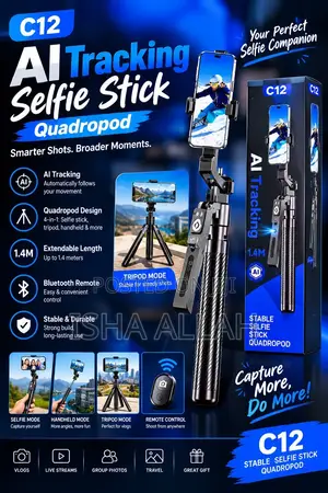 C12 AI Smart Tracking Selfie Stick Pro