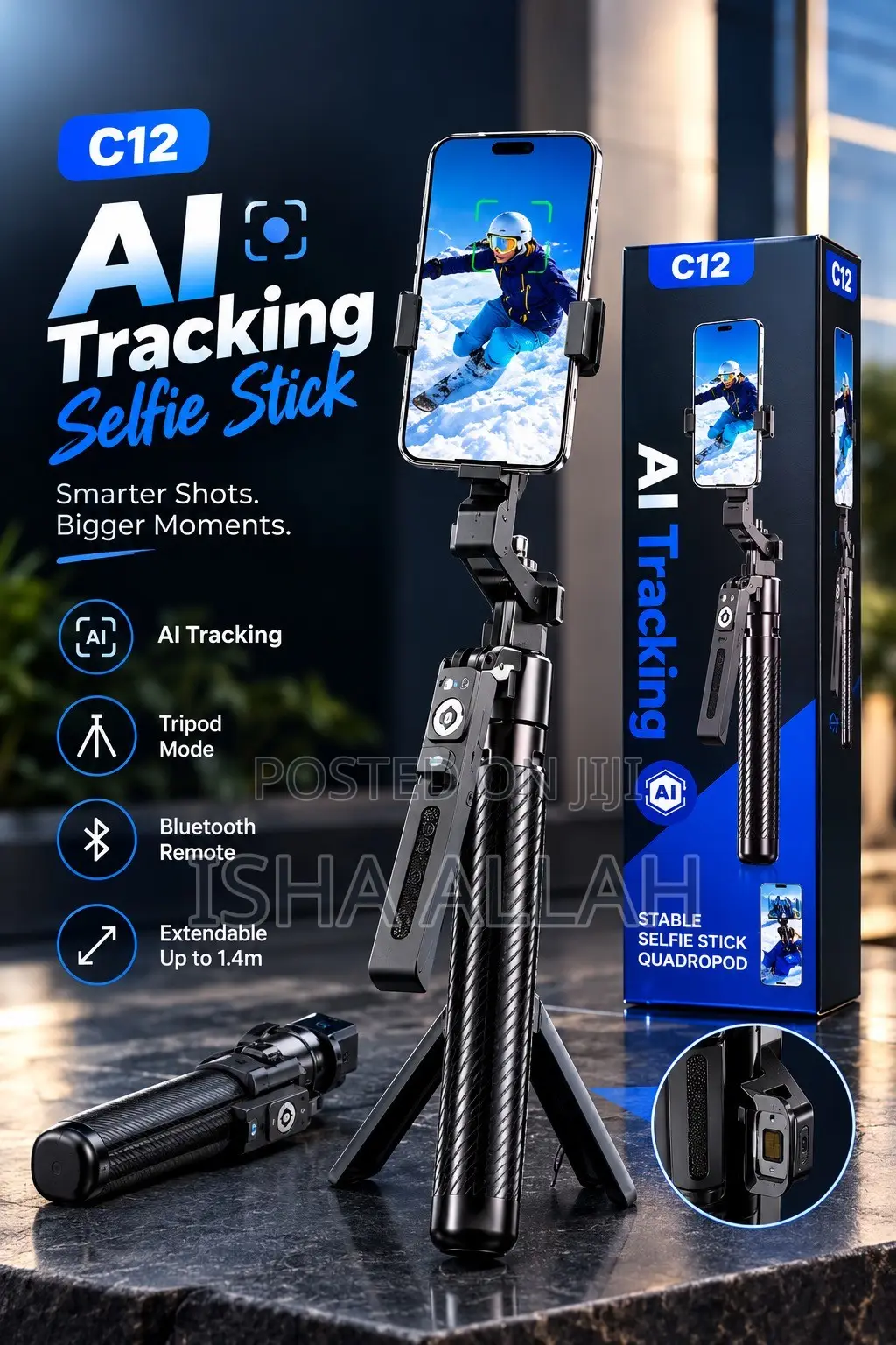C12 AI Smart Tracking Selfie Stick Pro