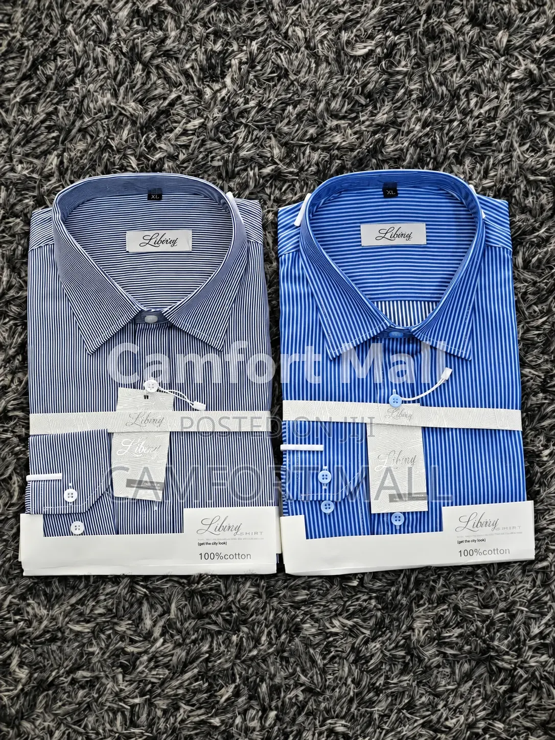 Men's Long-Sleeve Striped and Plain Cotton Shirts