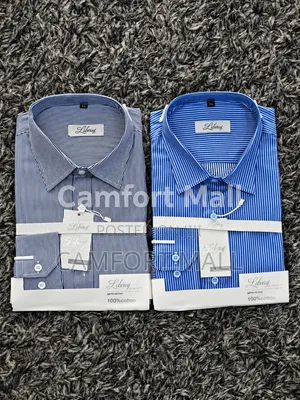 Men's Long-Sleeve Striped and Plain Cotton Shirts