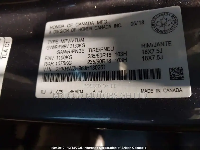 Honda CR-V Touring AWD 2018 Gray