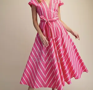 Pink White Striped Midi Dress