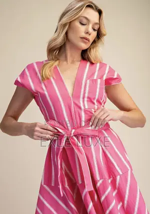 Pink White Striped Midi Dress