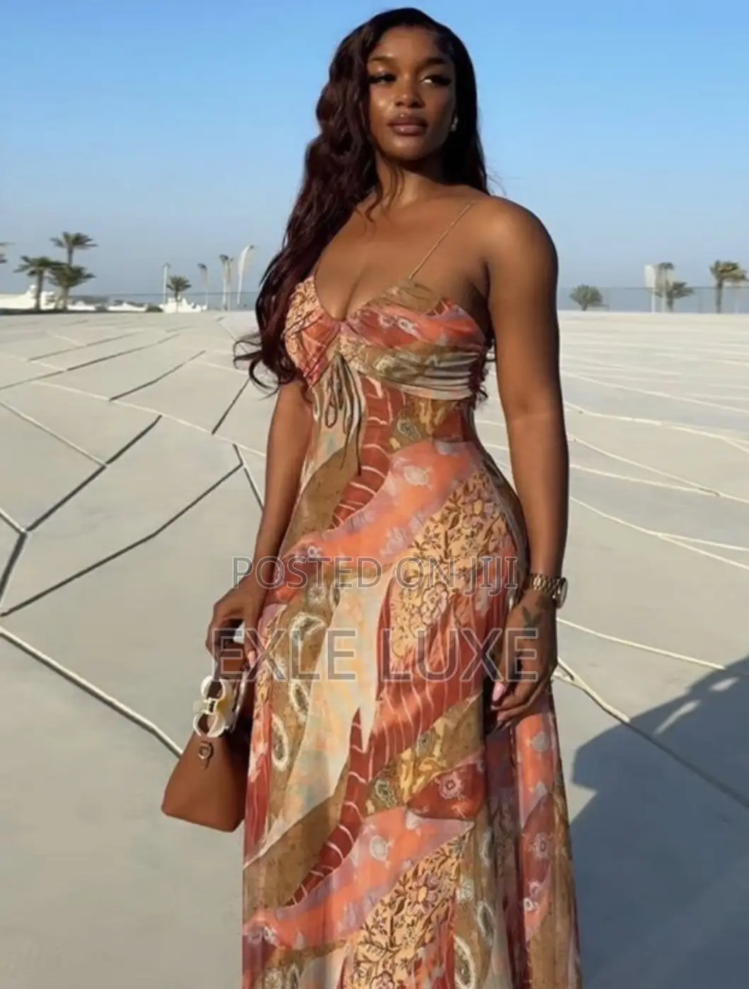 Orange Abstract Mesh Maxi Dress