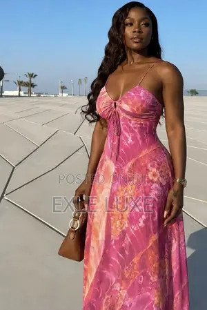 Orange Abstract Mesh Maxi Dress