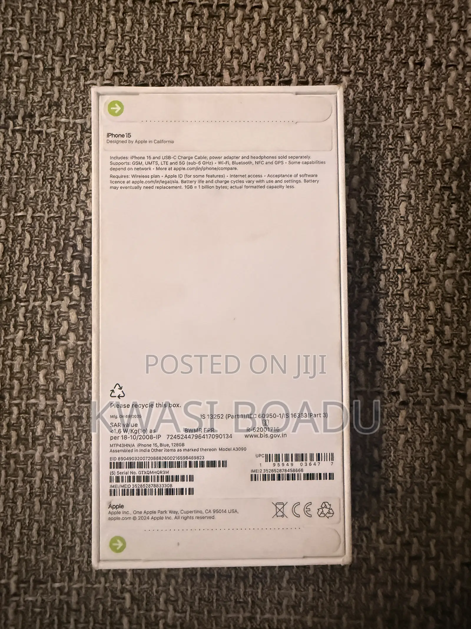 New Apple iPhone 15 128 GB Gray
