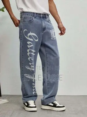 Blue Denim Graphic Baggy Jeans