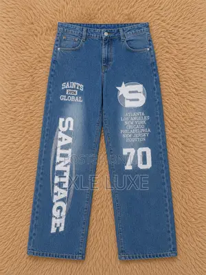 Blue Denim Graphic Baggy Jeans