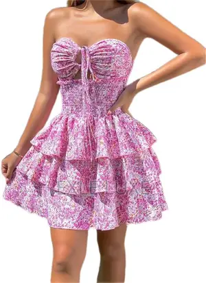 Pink Floral Halter Mini Dress