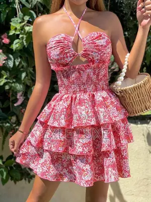Pink Floral Halter Mini Dress