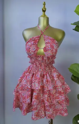 Pink Floral Halter Mini Dress
