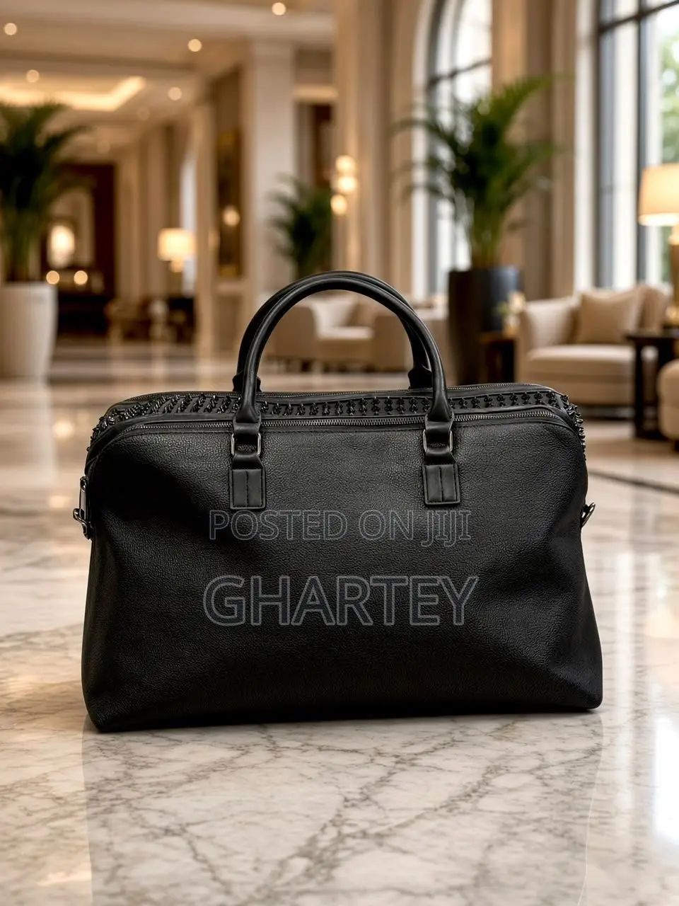 Luxury Black Leather Travel Bag – Elegant Overnight Weekend Duffel