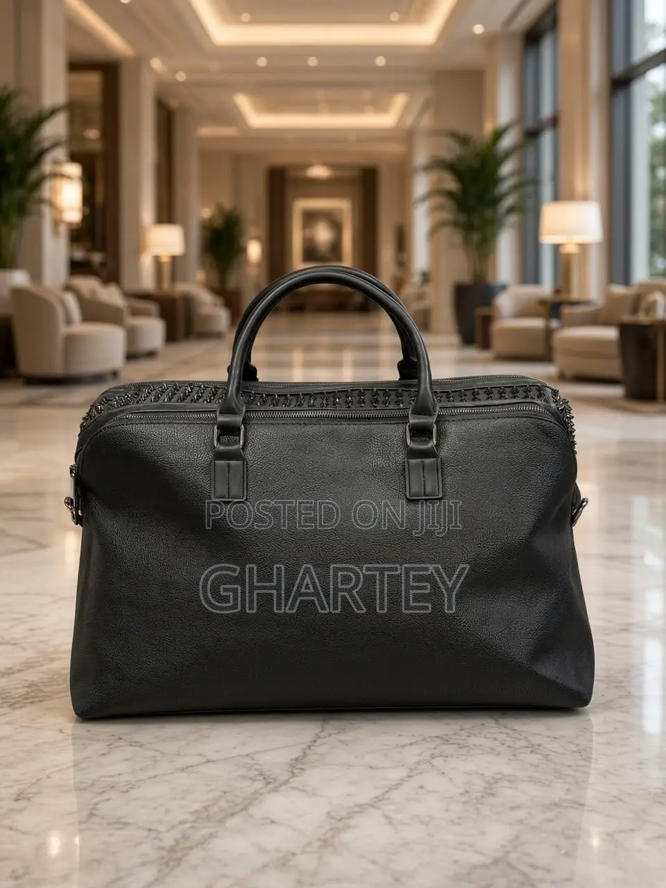 Luxury Black Leather Travel Bag – Elegant Overnight Weekend Duffel