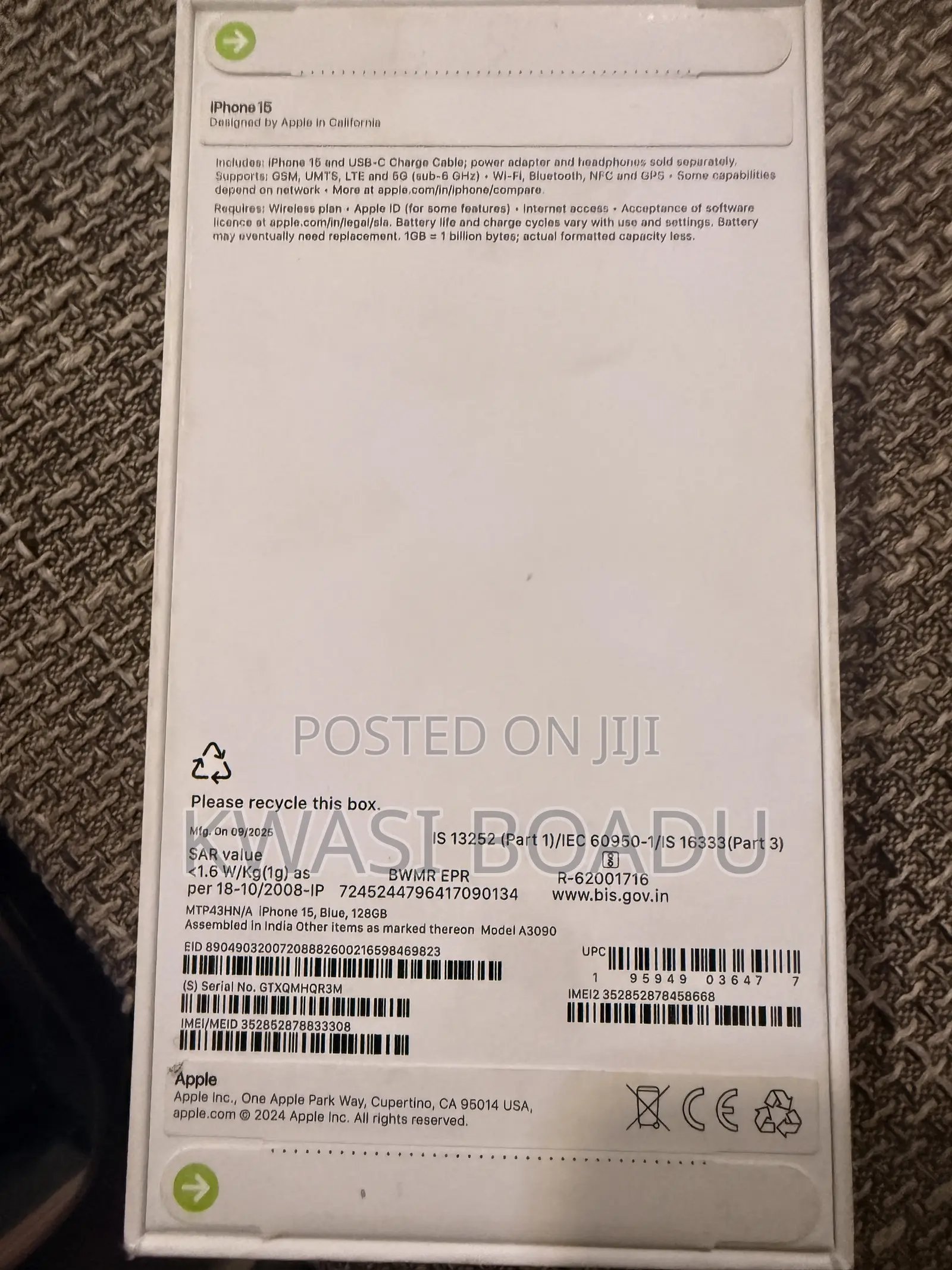New Apple iPhone 15 128 GB Gray