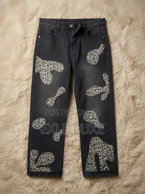 Black Leopard Distressed Jeans