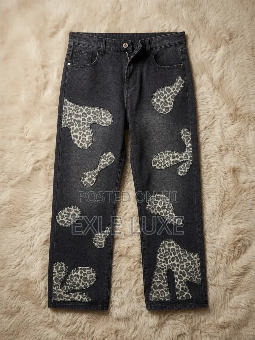 Black Leopard Distressed Jeans