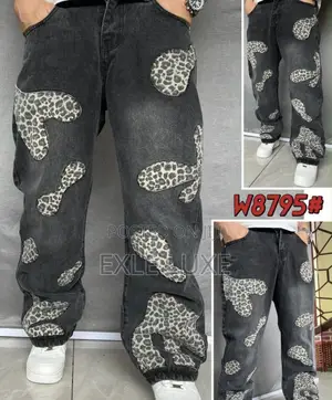 Black Leopard Distressed Jeans