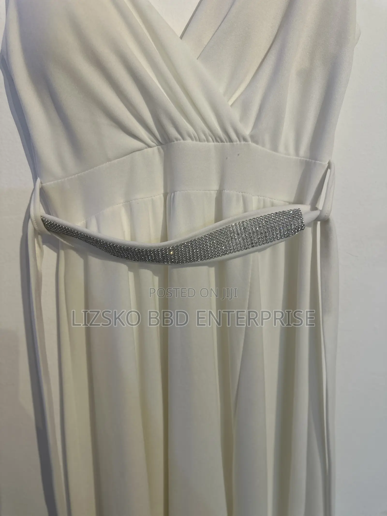 White Maxi Dress Featuring a v-Neck Wrap Bodice