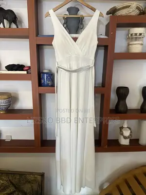 White Maxi Dress Featuring a v-Neck Wrap Bodice