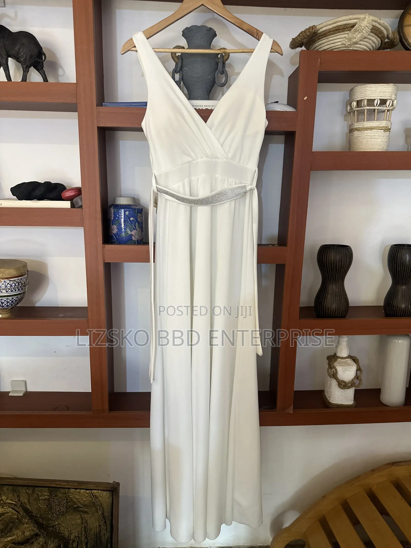 White Maxi Dress Featuring a v-Neck Wrap Bodice