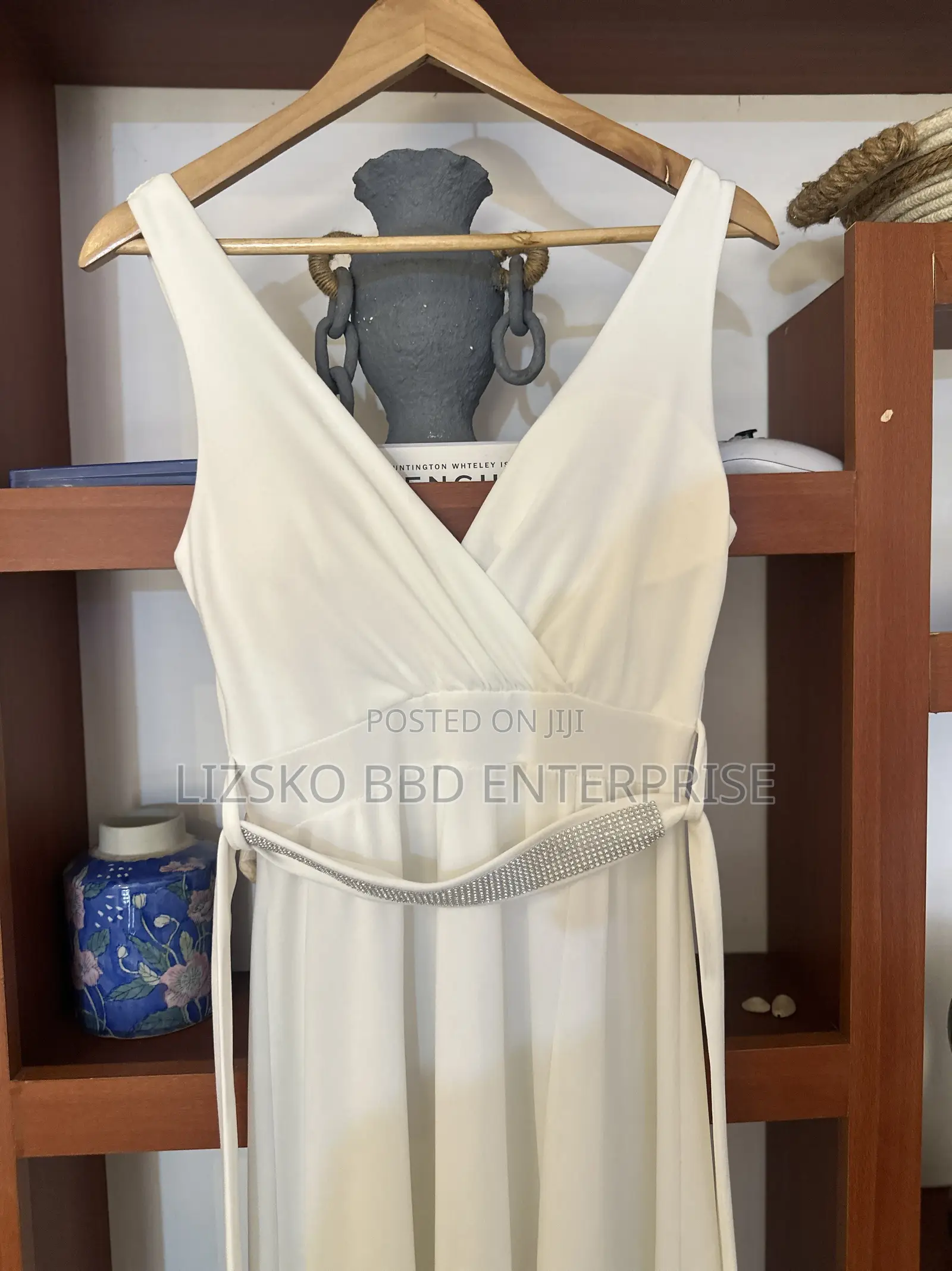 White Maxi Dress Featuring a v-Neck Wrap Bodice
