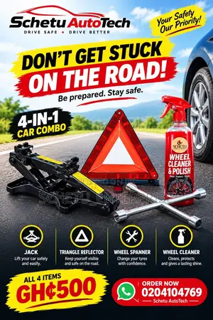 Jack, Triangle Reflector, Wheel Spanner, Wheel Cleaner 4 in 1